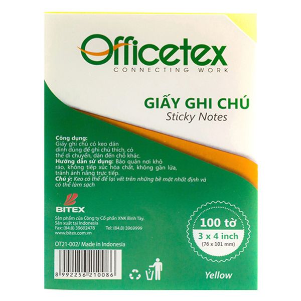  Giấy Ghi Chú Officetex - Yellow (3x4 inch) 