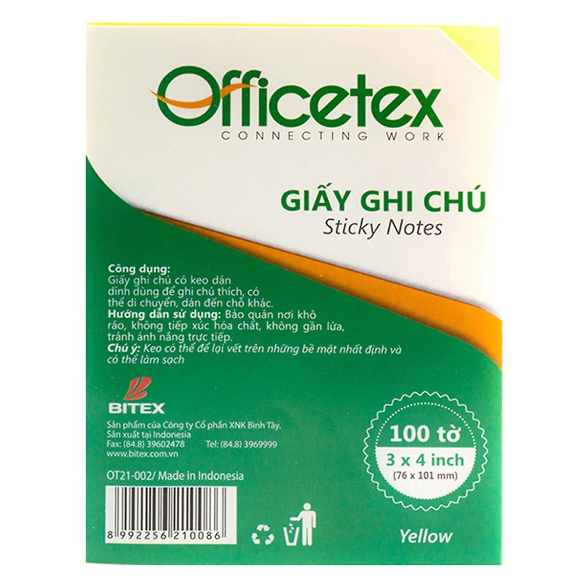  Giấy Ghi Chú Officetex - Yellow (3x4 inch) 