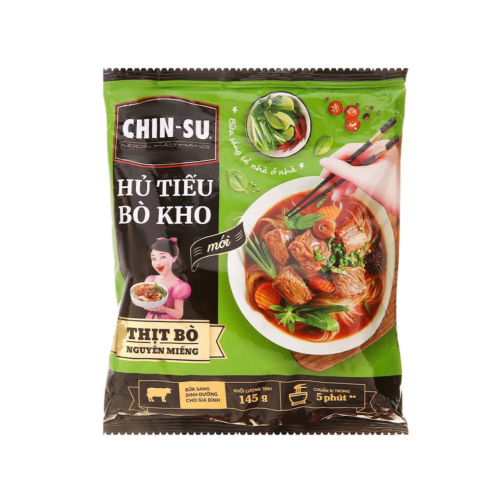  Hủ Tiếu Bò Kho CHIN-SU Thịt Bò Nguyên Miếng - Gói 145g 