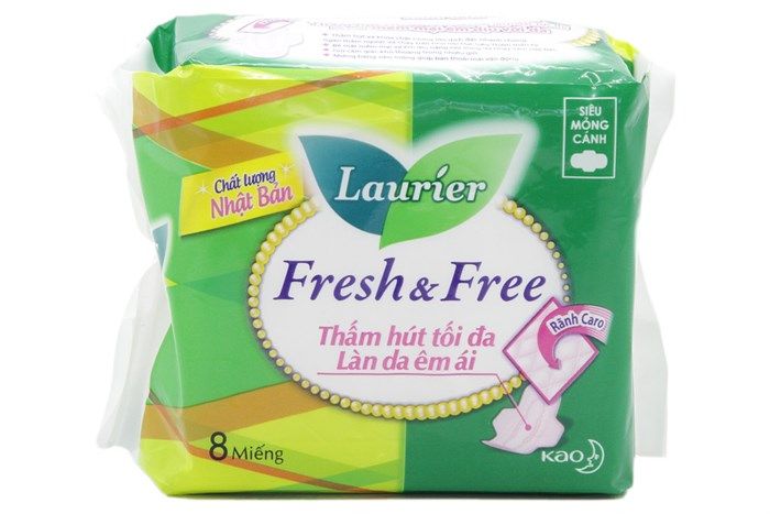  Băng Vệ Sinh Siêu Mỏng Cánh Siêu Thấm Tối Đa Laurier Fresh & Free ( Gói 8 Miếng) 