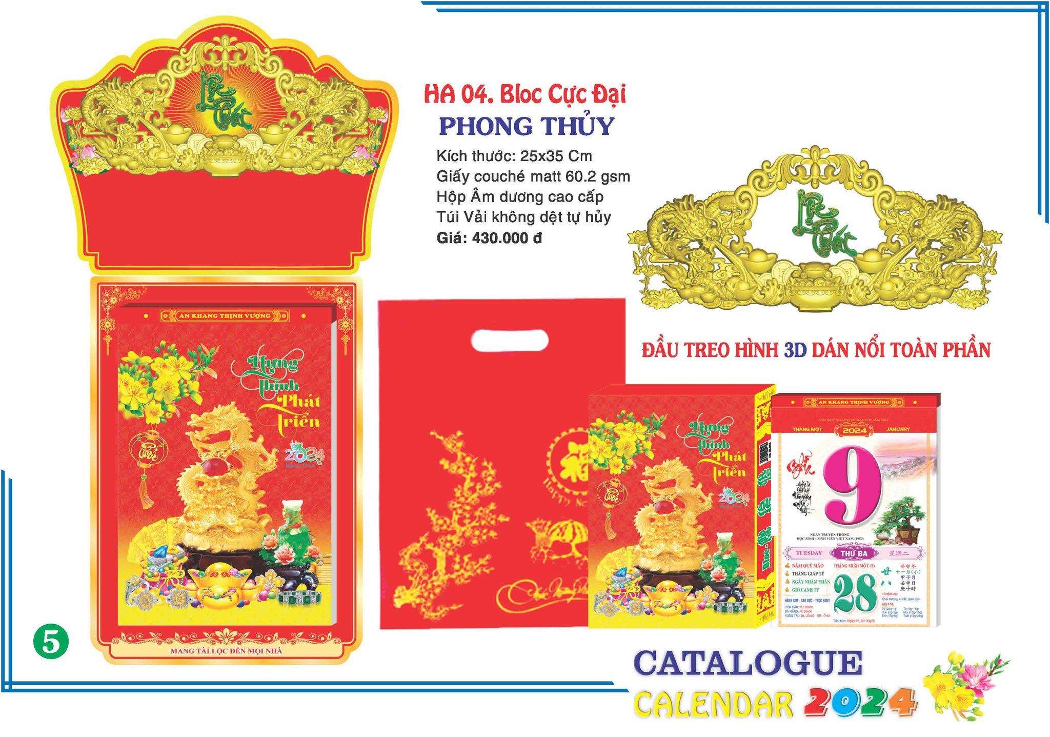  Lịch Bloc Cực Đại 2024 - Phong Thủy - 25 x 35 cm - HA04 