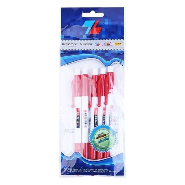 Vỉ 5 Bút Bi Thiên Long TL-08 - Mực Đỏ