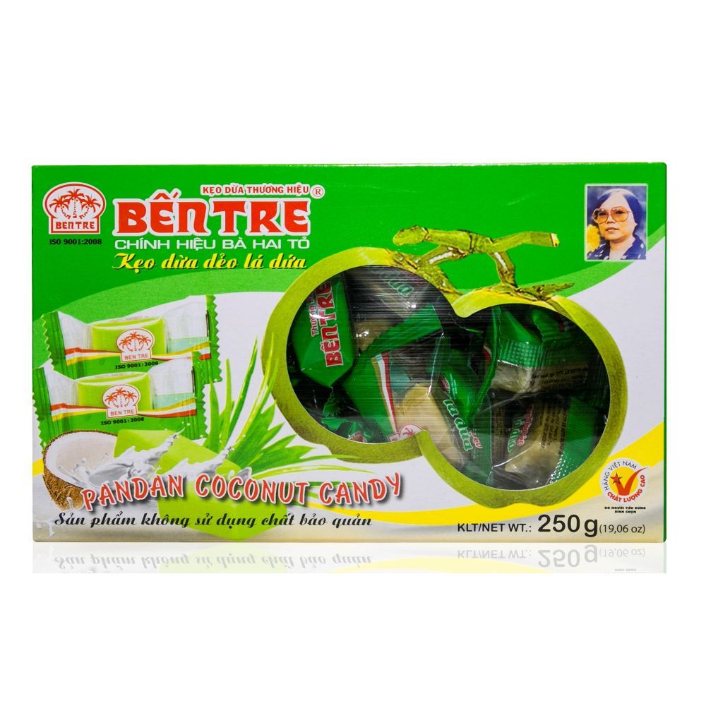  Kẹo Dừa Dẻo Lá Dứa Bến Tre - Chính Hiệu Bà Hai Tỏ (250g) 