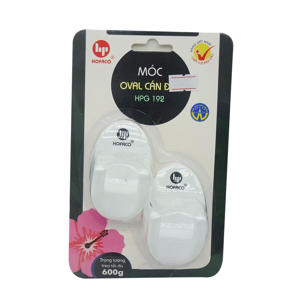  Móc Dán Tường Hofaco Vỉ 2 Móc Oval Cán Đôi HPG 192 