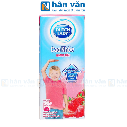  Sữa Tiệt Trùng Hương Dâu Dutch Lady Cao Khoẻ - Hộp 170ml 