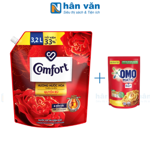  Nước Xả Vải Comfort Hương Nước Hoa Quyến Rũ - Túi 3.2L (Tặng Kèm Nước Giặt Omo Cửa Trước) 