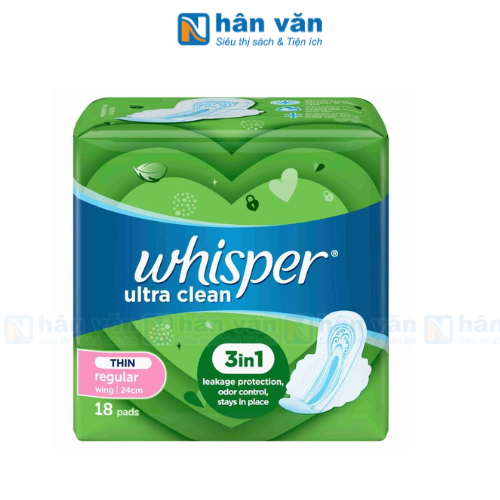  Băng Vệ Sinh Whisper Siêu Mỏng Cánh Gói 18 Miếng 24cm 