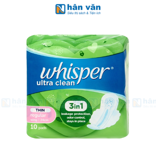  Băng Vệ Sinh Whisper Ultra Clean Siêu Mỏng Cánh 24cm - Gói 10 Miếng 