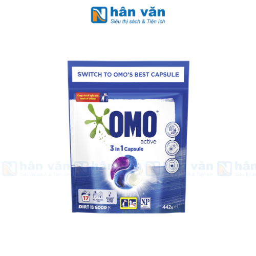  Viên Giặt Omo Siêu Đậm Đặc Bền Màu 3in1 Active 442g - 17 Viên/ Túi 