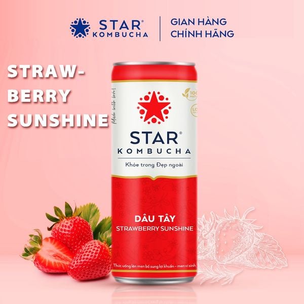  STAR KOMBUCHA Dâu Tây / Strawberry Sunshine (250ml/lon) - Trà Kombucha lên men vi sinh chứa probiotics 