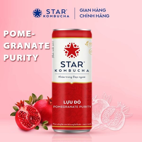  STAR KOMBUCHA Lựu Đỏ / Pomegranate Purity (250ml/lon) - Trà kombucha hữu cơ chứa probiotics 