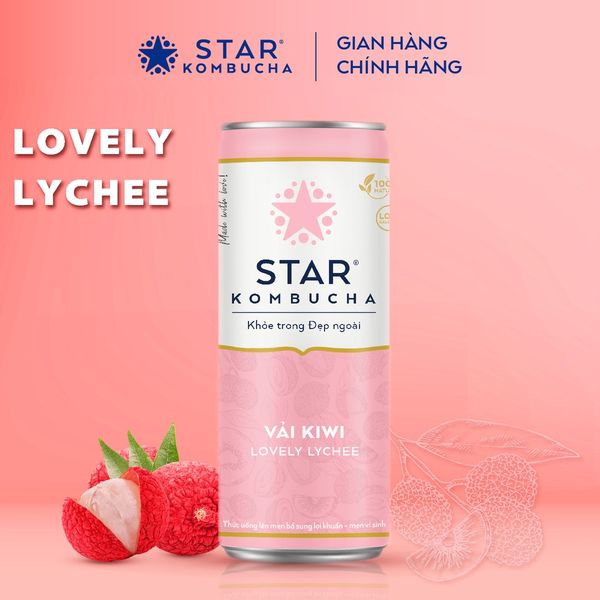  STAR KOMBUCHA Vải Kiwi / Lovely Lychee (250ml/lon) - Trà kombucha giảm cân chứa probiotics 