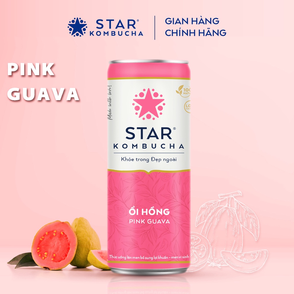 STAR KOMBUCHA Ổi Hồng / Pink Guava (250ml/lon)