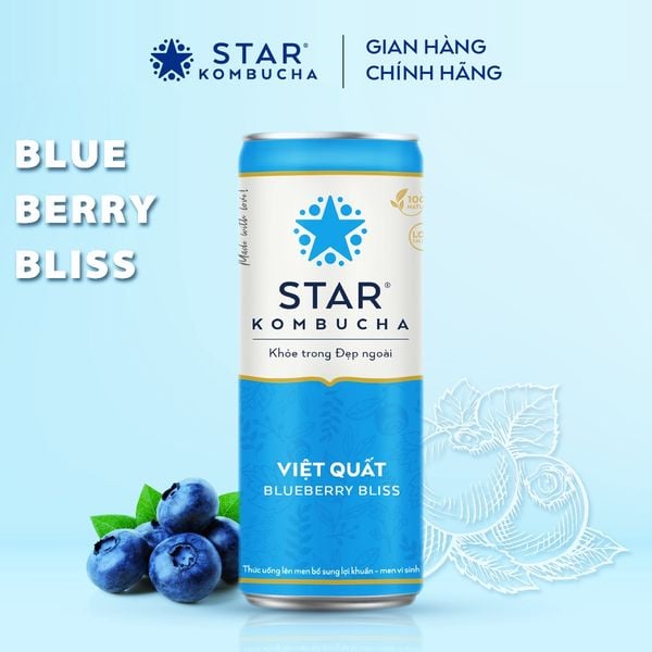 STAR KOMBUCHA Việt Quất / Blueberry Bliss (250ml/lon) - Trà lên men kombucha bảo vệ sức khoẻ