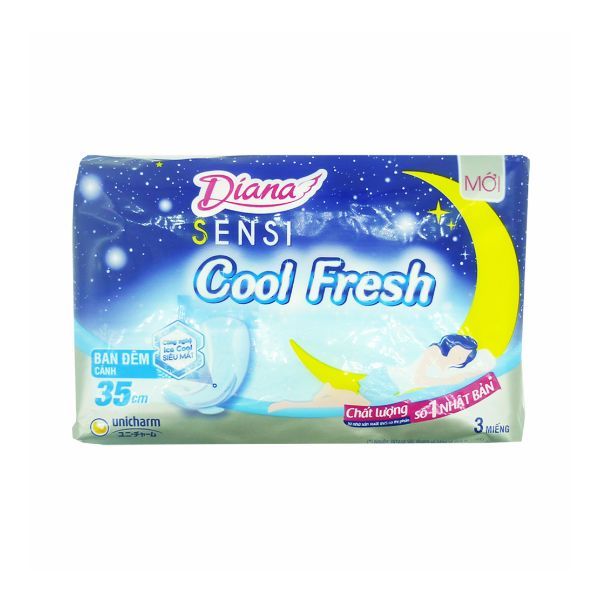  Băng Vệ Sinh Diana Sensi Cool Fresh Ban Đêm Cánh 35cm (Gói 3 Miếng) 