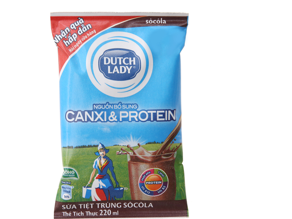  Sữa Tiệt Trùng Dutch Lady Canxi & Protein SôCôLa (210ml / Bịch ) 