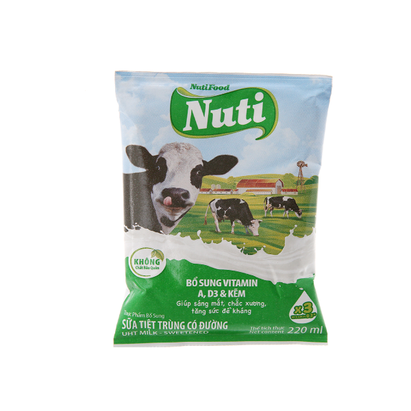  Sữa Tiệt Trùng NutiFood Nuti Có Đường (200ml / Bịch) 