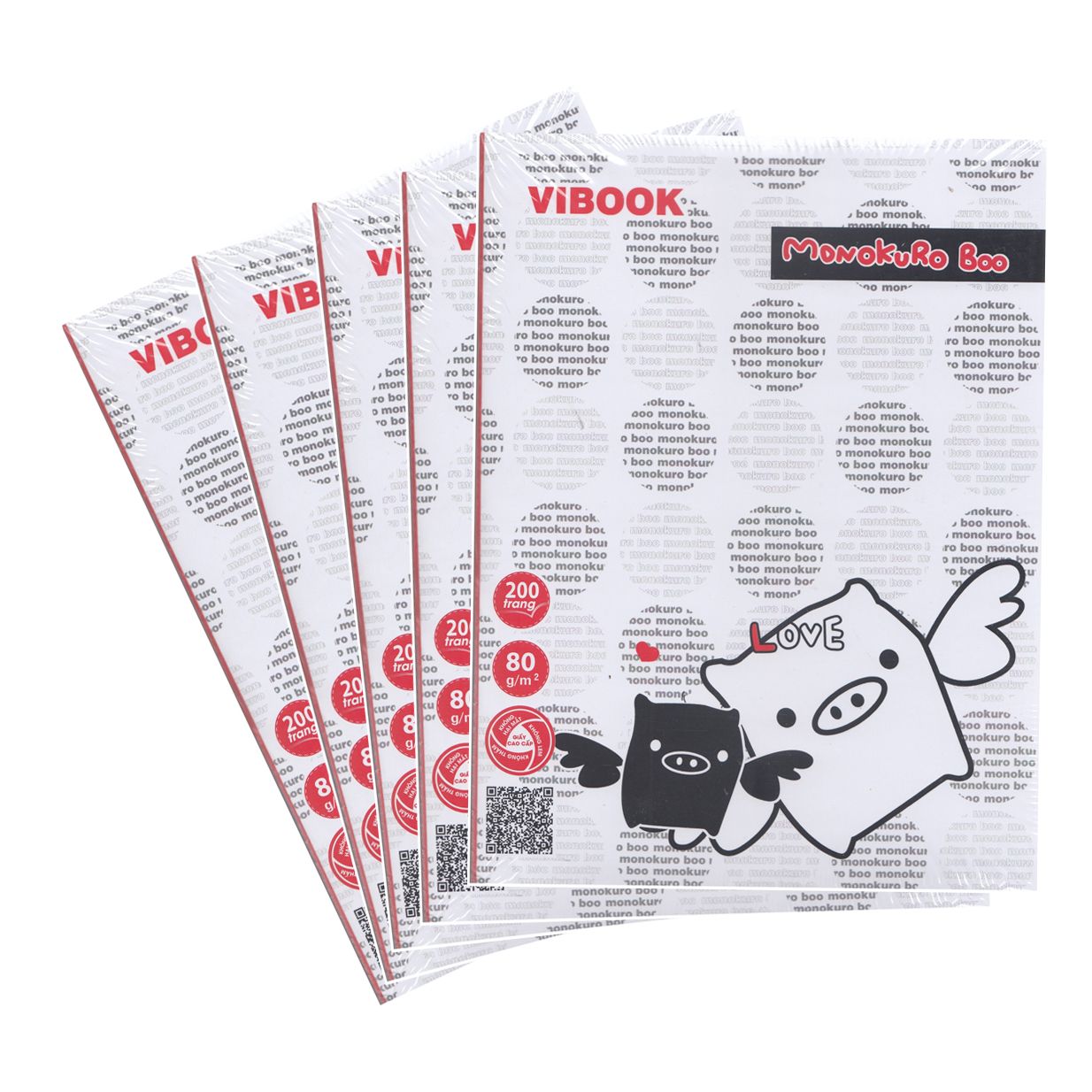  Lốc 5 Cuốn Tập Học Sinh - Vibook - Monokuro Boo - 200 Trang - 80gsm 