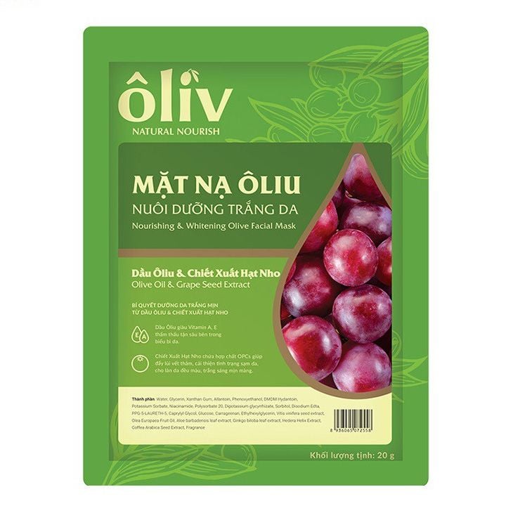  Măt Nạ Ôliv Nuôi Dưỡng Trắng Da - Dầu Ôliu & Chiết Xuất Hạt Nho - 20Gr 