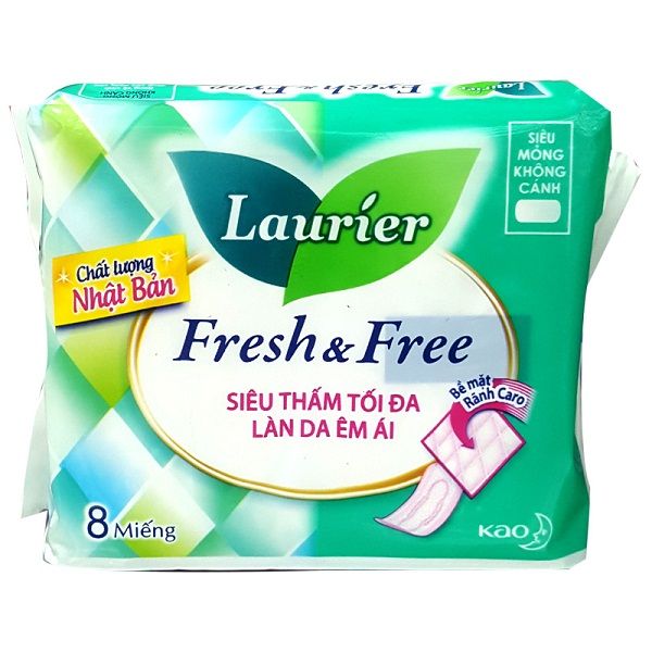  Băng Vệ Sinh Laurier Fresh & Free Siêu Mỏng Không Cánh Gói 8 Miếng 22cm 