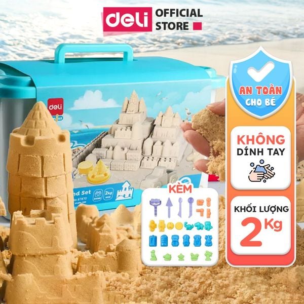 Bộ Đồ Chơi - Cát Động Lực Kèm Khuôn ( 2Kg Cát và Bàn Chơi Cát) - Deli