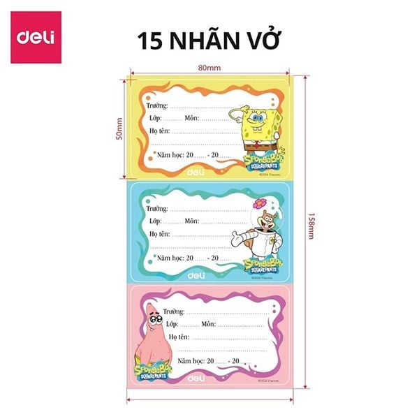  Nhãn Vở Học Sinh Deli Bọt Biển Nhiều Mẫu - Không Để Lại Vệt Keo Khi Dán Chống Rách Giấy Tệp 15 Chiếc 