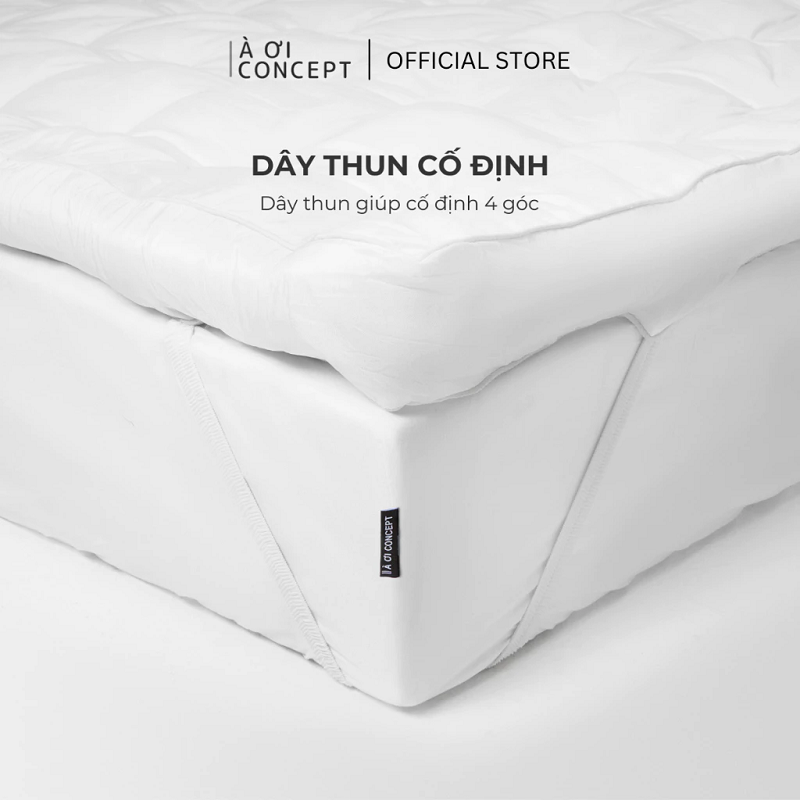 Tấm topper nệm Ô vuông | Gòn Microfiber | Dày 5 - 10cm | 1m2 - 2m2 | Vỏ cotton | Màu trắng | TP0001 | À Ơi Concept