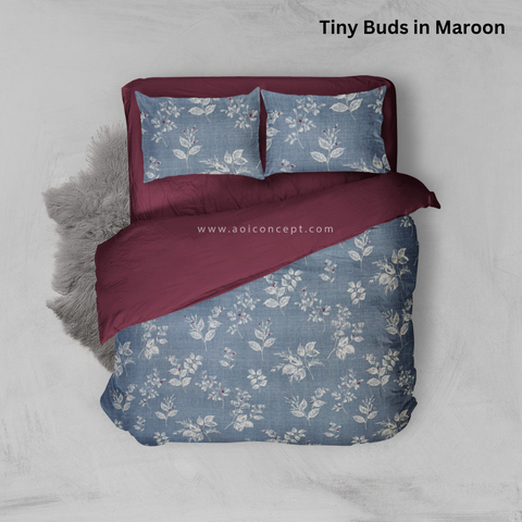  Bộ chăn ga gối Cotton hoạ tiết | 5 món | 160x200cm, 180x200cm, 200x220cm | Tiny Buds in Maroon | Mềm mịn, Mát, Thoáng khí | CGCT0024 | À Ơi Concept 
