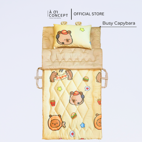  Bộ chăn gối nệm cho bé Tencel 60s, Họa tiết [ Busy Capybara] 