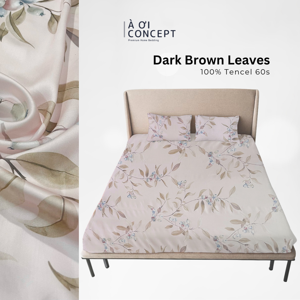 Bộ ga giường & 2 vỏ gối Tencel 60s [ Dark Brown Leaves] À ƠI CONCEPT CBTC0006