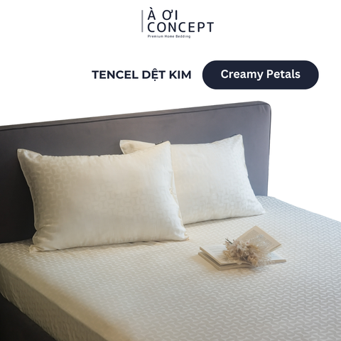  Bộ ga giường & 2 vỏ gối Tencel Dệt Kim [ Creamy Petals] À ƠI CONCEPT CBDK0001 