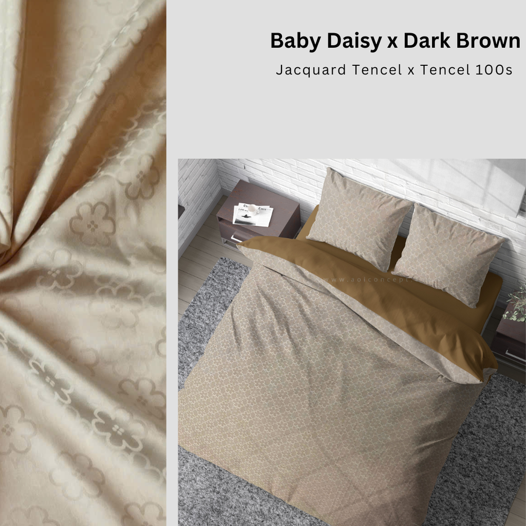 Bộ chăn ga gối | Tencel dệt kim | 5 món | 160x200cm, 180x200cm, 200x220cm | Baby Daisy x Dark Brown | Mềm mại, Kháng khuẩn, Thấm hút | CGDK0002 | À Ơi Concept
