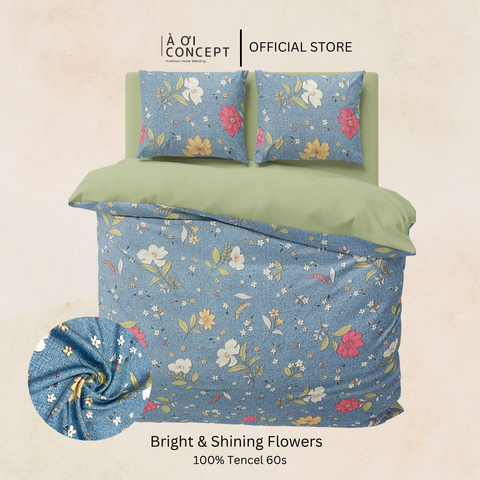  Bộ chăn ga gối Tencel hoạ tiết | 5 món | 160x200cm, 180x200cm, 200x220cm | Bright & Shining Flowers | Mát lạnh, Mềm mịn, Trơn mướt | CGTC0009 | À Ơi Concept 