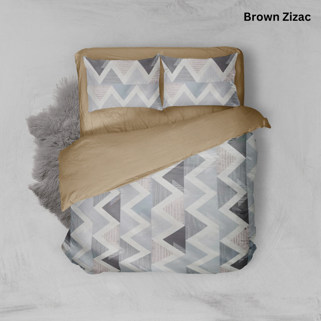 Bộ chăn ga gối Cotton hoạ tiết | 5 món | 160x200cm, 180x200cm, 200x220cm | Brown Zicac | Mềm mịn, Mát, Thoáng khí | CGCT0001 | À Ơi Concept