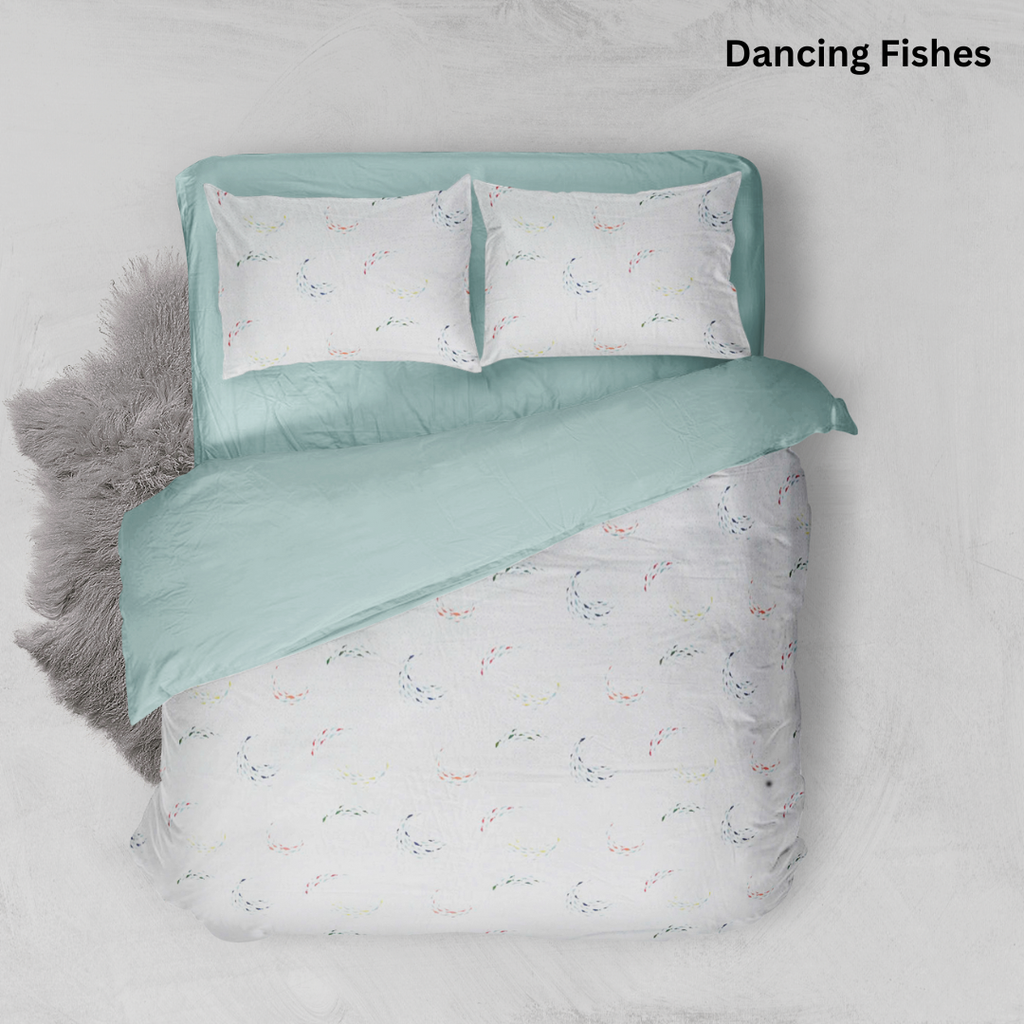 Bộ chăn ga gối Cotton hoạ tiết | 5 món | 160x200cm, 180x200cm, 200x220cm | Dancing Fishes | Mềm mịn, Mát, Thoáng khí | CGCT0004 | À Ơi Concept