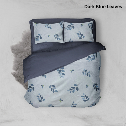  Bộ chăn ga gối Cotton hoạ tiết | 5 món | 160x200cm, 180x200cm, 200x220cm | Dark Blue Leaves | Mềm mịn, Mát, Thoáng khí | CGCT0005 | À Ơi Concept 