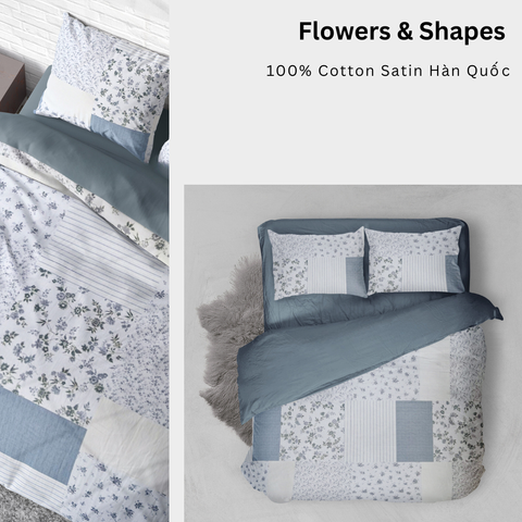  Bộ chăn ga gối Cotton hoạ tiết | 5 món | 160x200cm, 180x200cm, 200x220cm | Flowers & Shapes | Mềm mịn, Mát, Thoáng khí | CGCT0010 | À Ơi Concept 