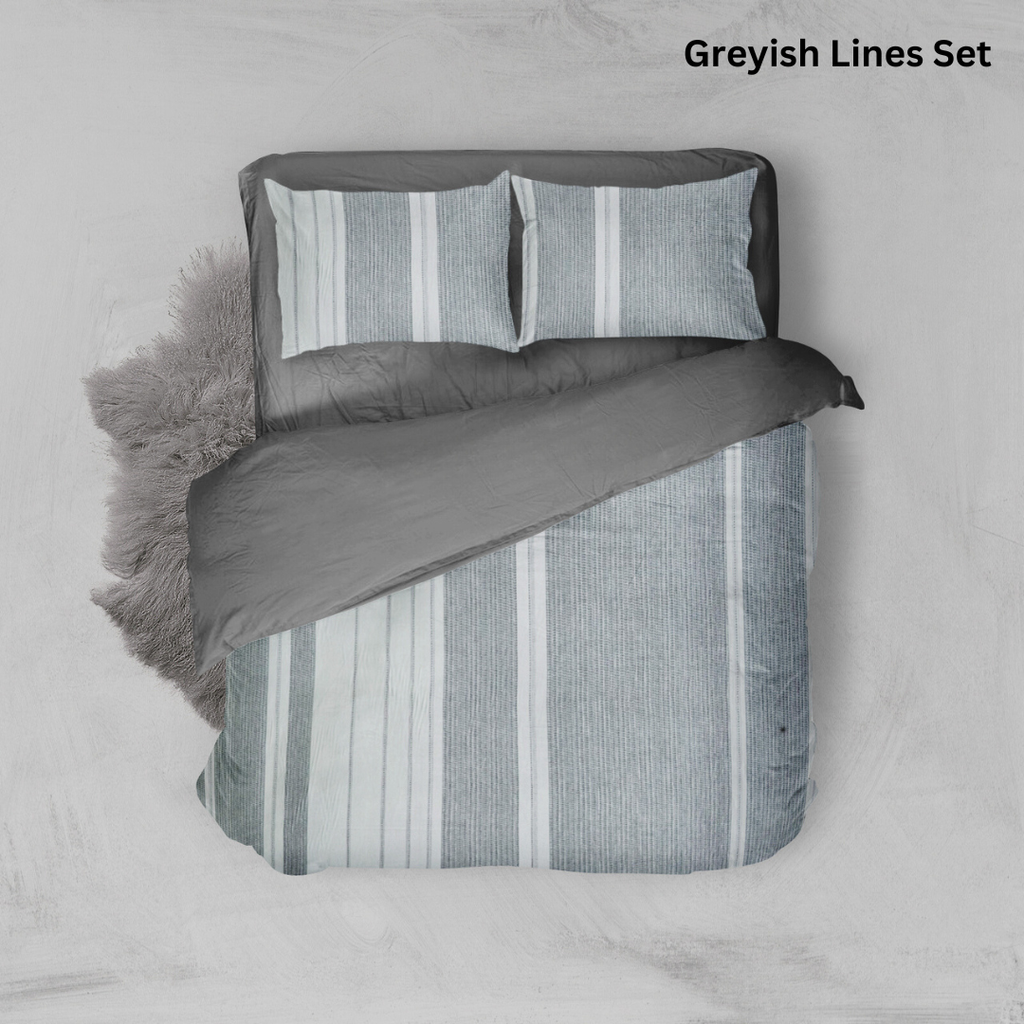 Bộ chăn ga gối Cotton hoạ tiết | 5 món | 160x200cm, 180x200cm, 200x220cm | Greyish Lines Set | Mềm mịn, Mát, Thoáng khí | CGCT0014 | À Ơi Concept