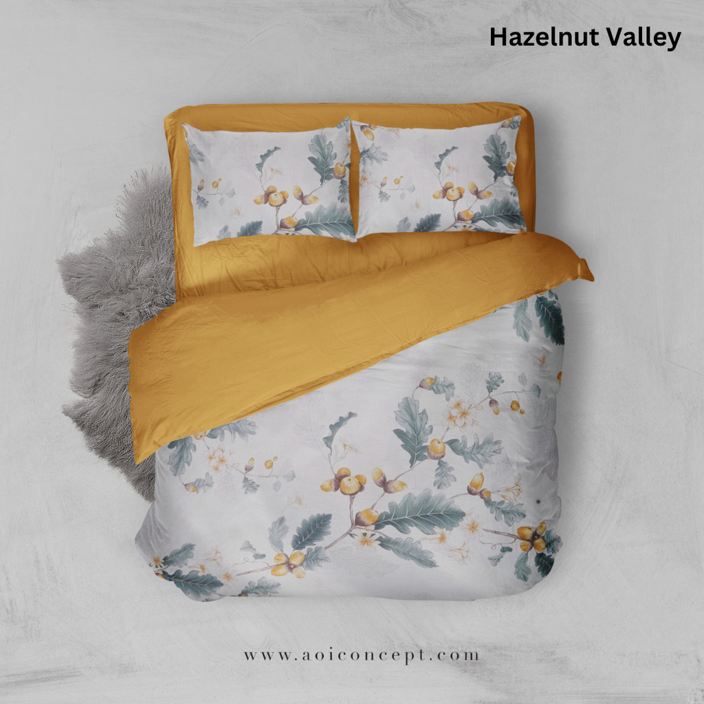 Bộ chăn ga gối Cotton hoạ tiết | 5 món | 160x200cm, 180x200cm, 200x220cm | Hazelnut Valley | Mềm mịn, Mát, Thoáng khí | CGCT0015 | À Ơi Concept