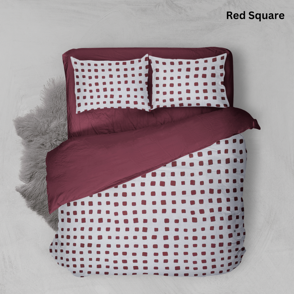 Bộ chăn ga gối Cotton hoạ tiết | 5 món | 160x200cm, 180x200cm, 200x220cm | Red Square | Mềm mịn, Mát, Thoáng khí | CGCT0020 | À Ơi Concept