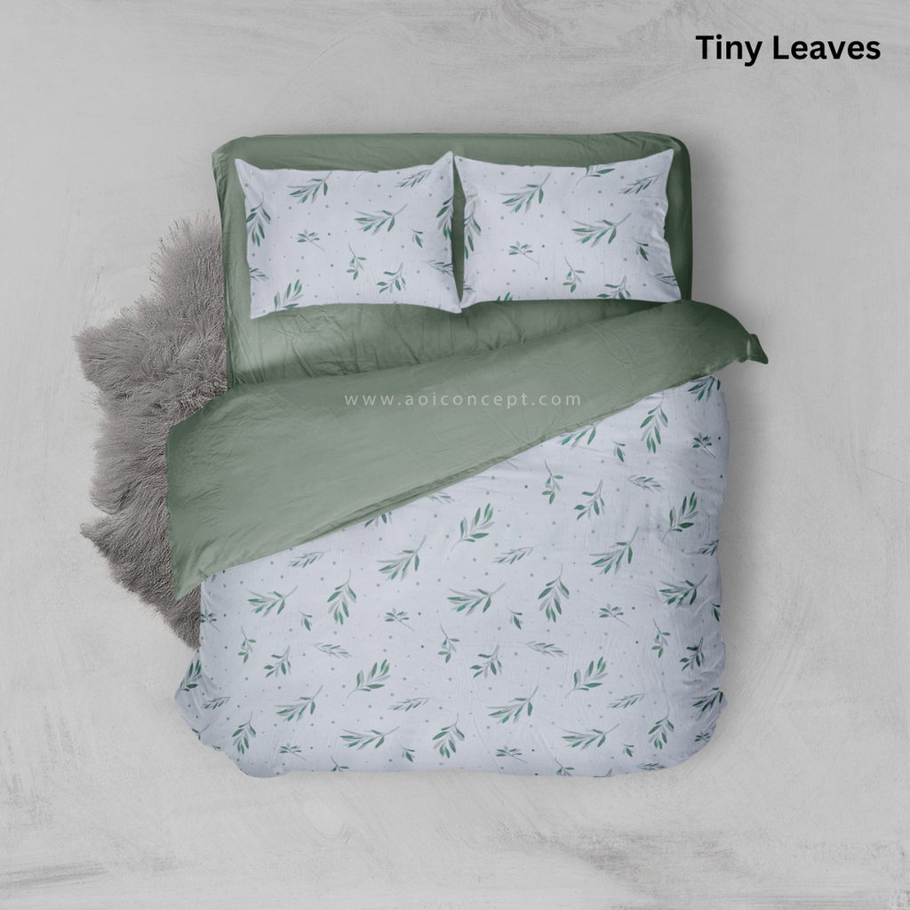 Bộ chăn ga gối Cotton hoạ tiết | 5 món | 160x200cm, 180x200cm, 200x220cm | Tiny Leaves | Mềm mịn, Mát, Thoáng khí | CGCT0026 | À Ơi Concept