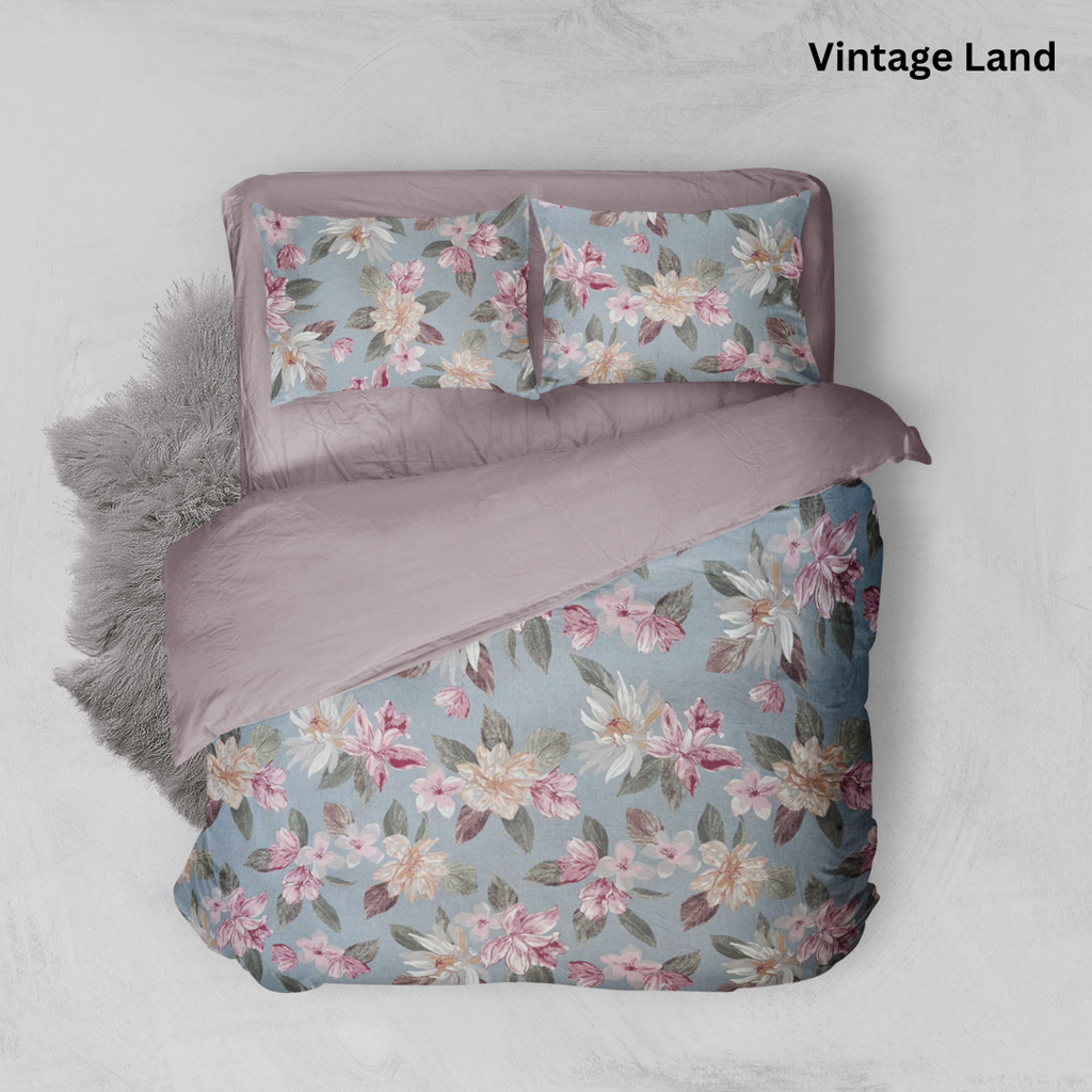 Bộ chăn ga gối Cotton hoạ tiết | 5 món | 160x200cm, 180x200cm, 200x220cm | Vintage Land | Mềm mịn, Mát, Thoáng khí | CGCT0027 | À Ơi Concept