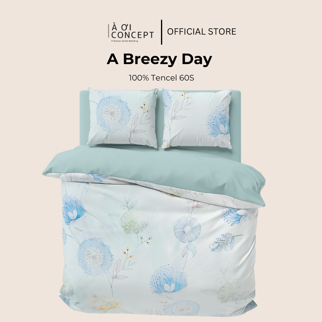 Bộ chăn ga gối Tencel hoạ tiết | 5 món | 160x200cm, 180x200cm, 200x220cm | A Breezy Day | Mát lạnh, Mềm mịn, Trơn mướt | CGTC0002 | À Ơi Concept