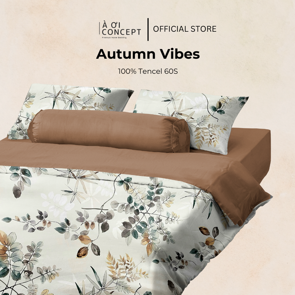 Bộ chăn ga gối Tencel hoạ tiết | 5 món | 160x200cm, 180x200cm, 200x220cm | Autumn Vibes | Mát lạnh, Mềm mịn, Trơn mướt | CGTC0005 | À Ơi Concept