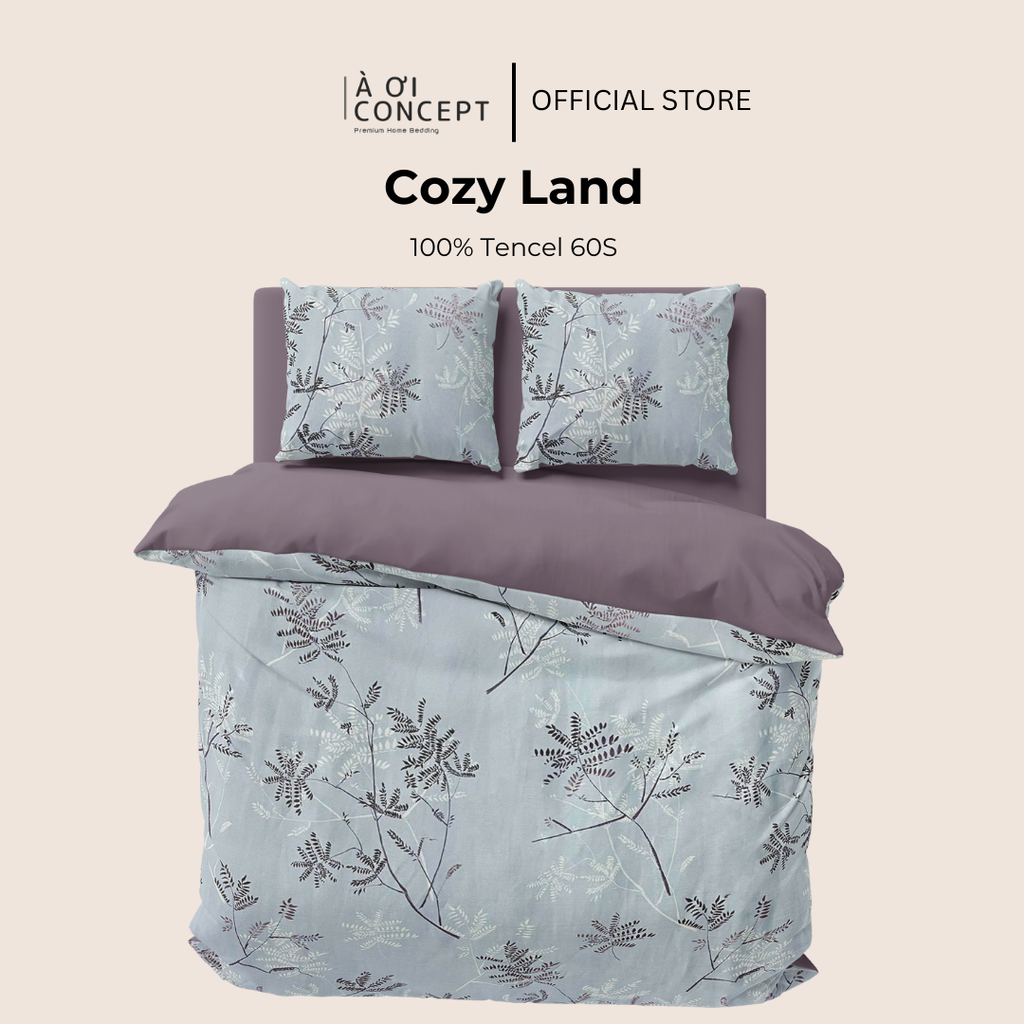 Bộ chăn ga gối Tencel hoạ tiết | 5 món | 160x200cm, 180x200cm, 200x220cm | Cozy Land | Mát lạnh, Mềm mịn, Trơn mướt | CGTC0011 | À Ơi Concept