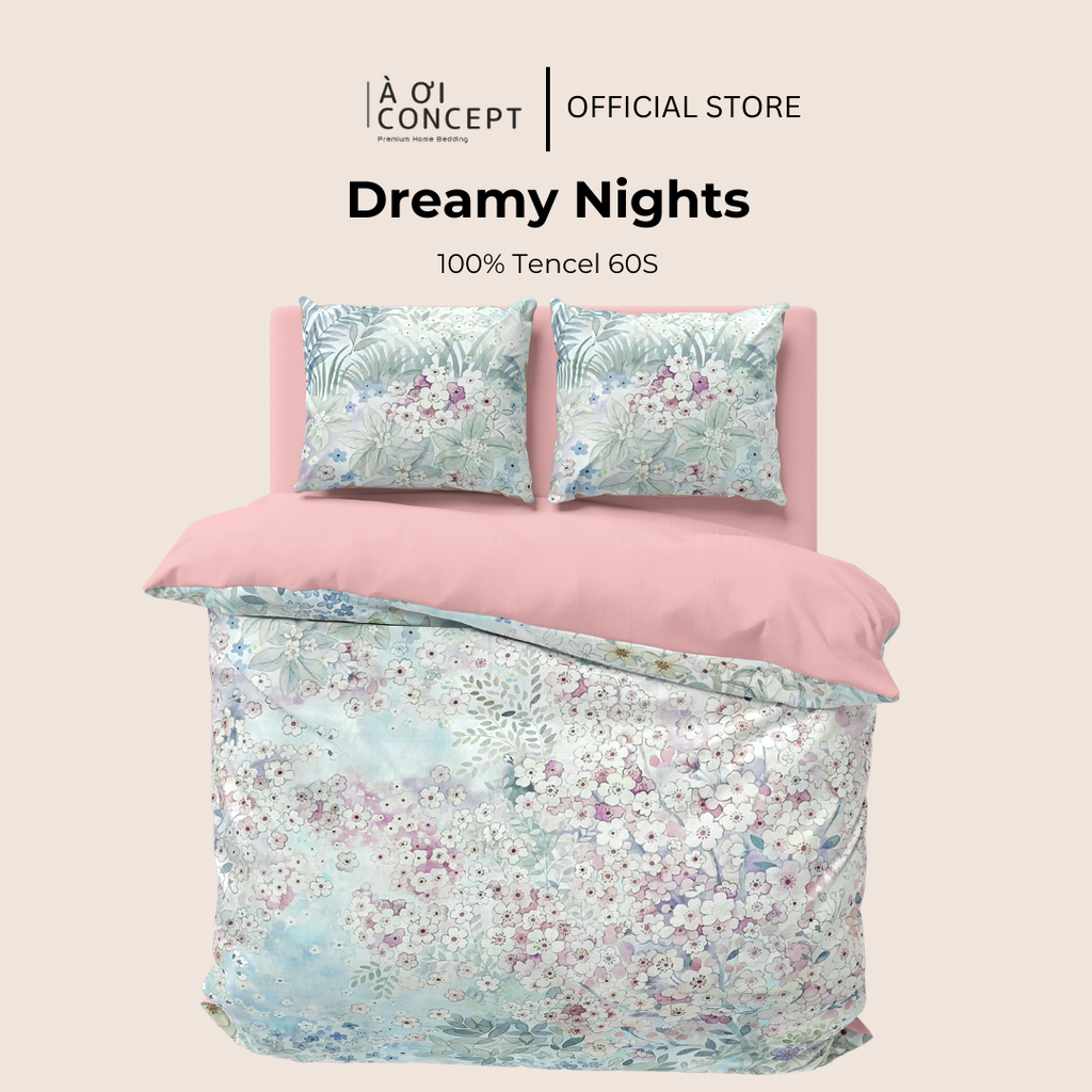 Bộ chăn ga gối Tencel hoạ tiết | 5 món | 160x200cm, 180x200cm, 200x220cm | Dreamy Nights | Mát lạnh, Mềm mịn, Trơn mướt | CGTC0017 | À Ơi Concept