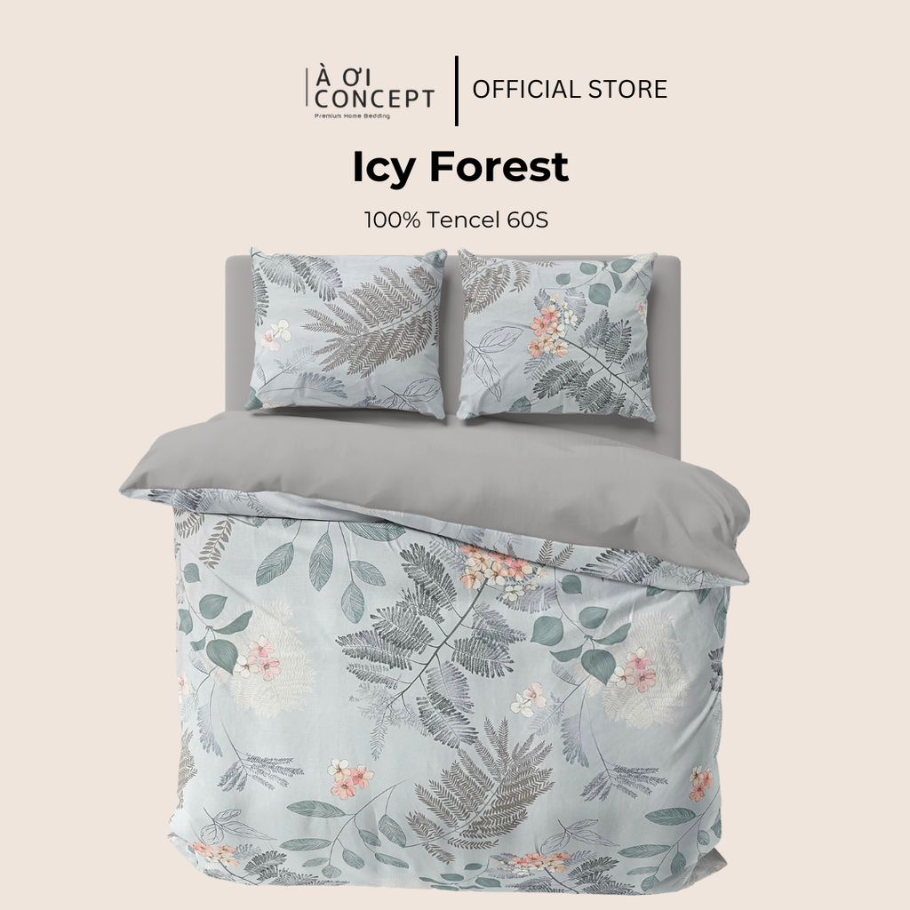 Bộ chăn ga gối Tencel hoạ tiết | 5 món | 160x200cm, 180x200cm, 200x220cm | Icy Forest | Mát lạnh, Mềm mịn, Trơn mướt | CGTC0022 | À Ơi Concept
