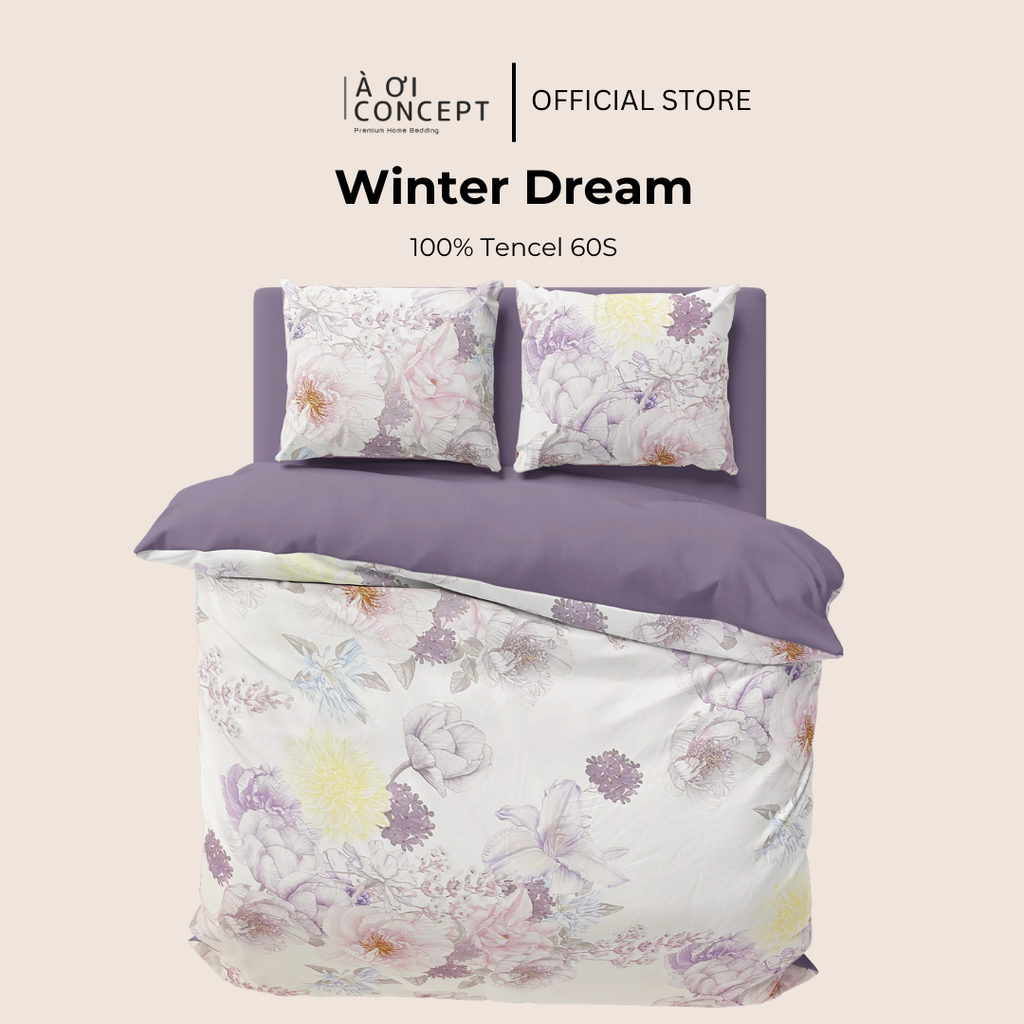 Bộ chăn ga gối Tencel hoạ tiết | 5 món | 160x200cm, 180x200cm, 200x220cm | Winter Dream | Mát lạnh, Mềm mịn, Trơn mướt | CGTC0041 | À Ơi Concept