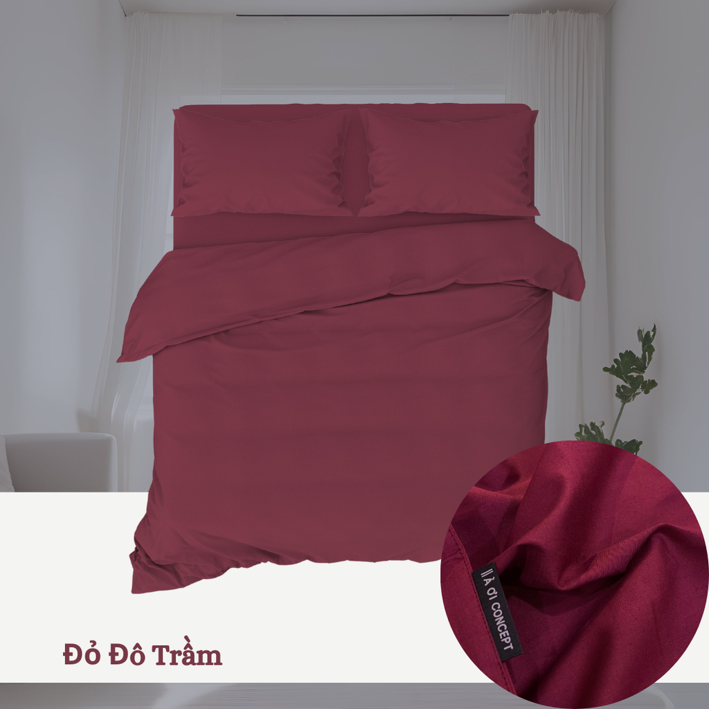 Bộ chăn ga gối Cotton Trơn | 5 món | 160x200cm, 180x200cm, 200x220cm | Đỏ Đô Trầm | Mềm mại, Thoáng khí, Hút mồ hôi | CGT0032 | À Ơi Concept