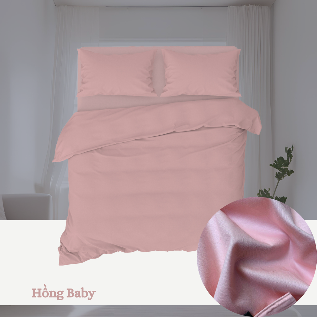 Bộ chăn ga gối Cotton Trơn | 5 món | 160x200cm, 180x200cm, 200x220cm | Hồng Baby | Mềm mại, Thoáng khí, Hút mồ hôi | CGT0033 | À Ơi Concept
